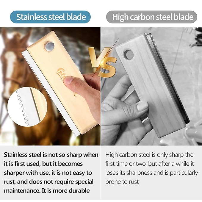 Shedding and Grooming Tool - Brush Scraper for Pets' Undercoat, Horses, Cattle, and Cats, Wooden Handle with Stainless Steel Blade