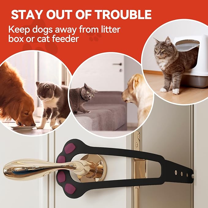 TGIOW Cat Door Latch, 1 Pcs Cat Door Stopper Pet Door Latch to Keep Dog Out of Litter Box and Food, Door Prop for Cat with 4 Adjustable Size Strap 2.2-5" Wide, No Measuring, Easy to Install, Black