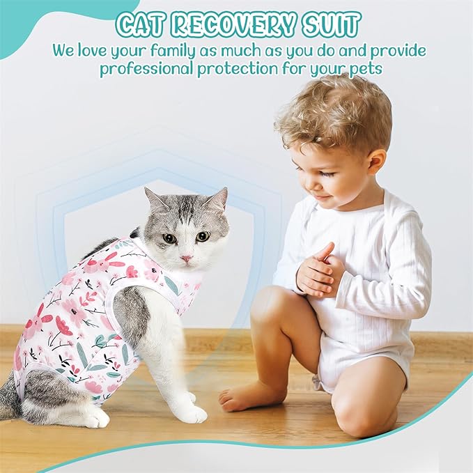 SlowTon Cat Recovery Suit - Cat Onesie for Cats After Surgery Female Male, Kitten Clothes Cats Surgical Spay Suit Abdominal Wounds, E-Collar Alternative Bodysuit Shirt Anti-Licking (White, M)