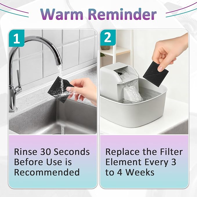24-Pack Cat Water Fountain Replacement Filter Fit for Petsafe Premier, Outlast Pumpless, Ion-X & Viva Pet Water Fountain, Double Filtration, Square (Black)