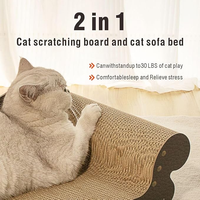 Sofa Shaped Cat Scratching Board,26.6" Extra Large Scratcher Bed for Large Cat Multi-Cats, Scratch Boards Lounge Bed,Cat Couch Furniture Protector(Wood Color)