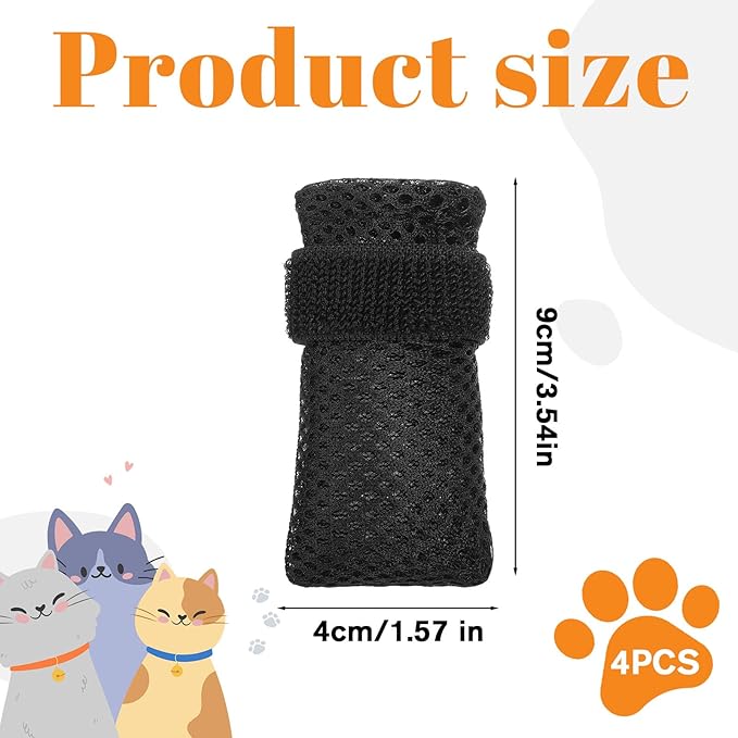 4 Pcs Adjustable Cat Claw Protectors Covers Cat Mittens to Prevent Scratching Mesh Breathable Cats Shoes Kitten Shoes Socks Booties Anti Scratch Kitten Foot Covers for Pet Bathing(Black,L)