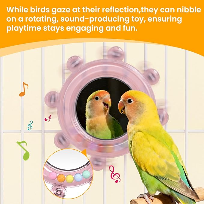 Bird Mirror Toys for Cage,Parakeet Rotating Sound Wheel Toy,Budgie Training Colorful Interactive Chew Toys for Canaries Lovebirds Conures Cockatiels cage Accessories (1, Blue)