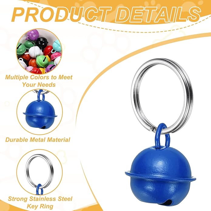 Cat Bells, Small Pet Copper Bells Collars Charm with Key Rings Loud Crisp Sound Anti-Lost Pendant Accessories