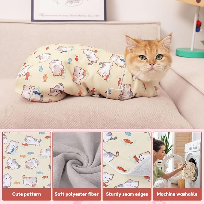33.5" Cat Grooming Wrap,cat wrap for Cutting Nails,Self-Adhesive cat Swaddle wrap cat Restraint cat wrap Blanket for Medicine, Nail Clipping, Teeth Brushing,Pink Kitten(Within 22lbs)