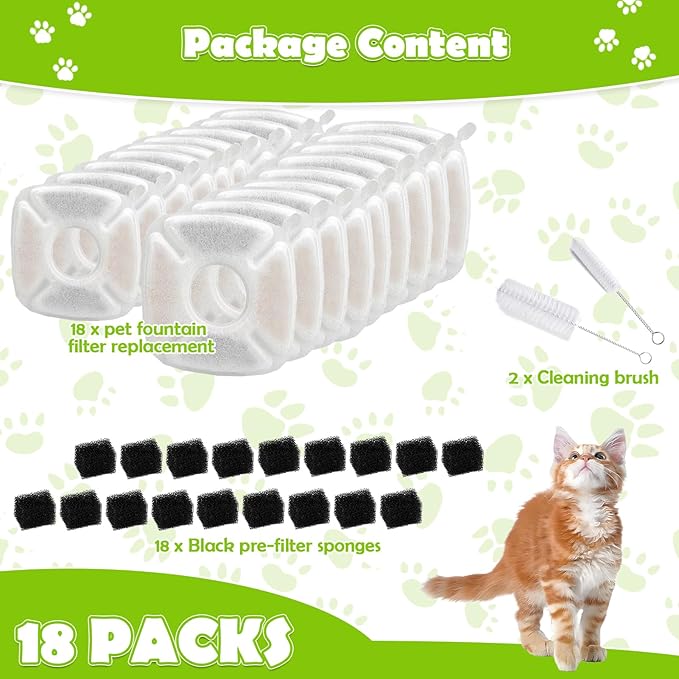 KAEGREEL 39 Pcs Cat Water Fountain Filters for Veken 95oz/2.8L, 67oz/2L, 135oz/4L Cat Dog Fountain Automatic Pet Fountain Dog Water Dispenser, Pet Fountain Filter & Pre-Filter Sponges & Cleaning Set