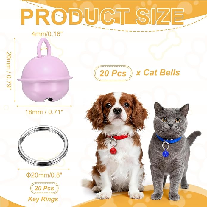 Cat Bells, Small Pet Copper Bells Collars Charm with Key Rings Loud Crisp Sound Anti-Lost Pendant Accessories