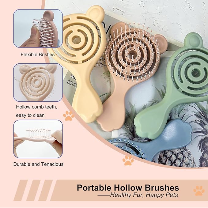 Cat-Ear Design Puppy Brush, Gentle Soft-Bristle Small Dogs Plastic Detangling Grooming Tool, Fit for Yorkie Shih Tzu Maltese Maltipoo (Green)