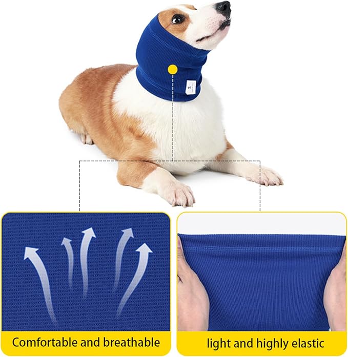 Dog Calming Band, Dog Ear Cover Anxiety Relief – Noise Canceling for Fireworks, Thunderstorms, Pet Grooming & Force Drying(Purple L)