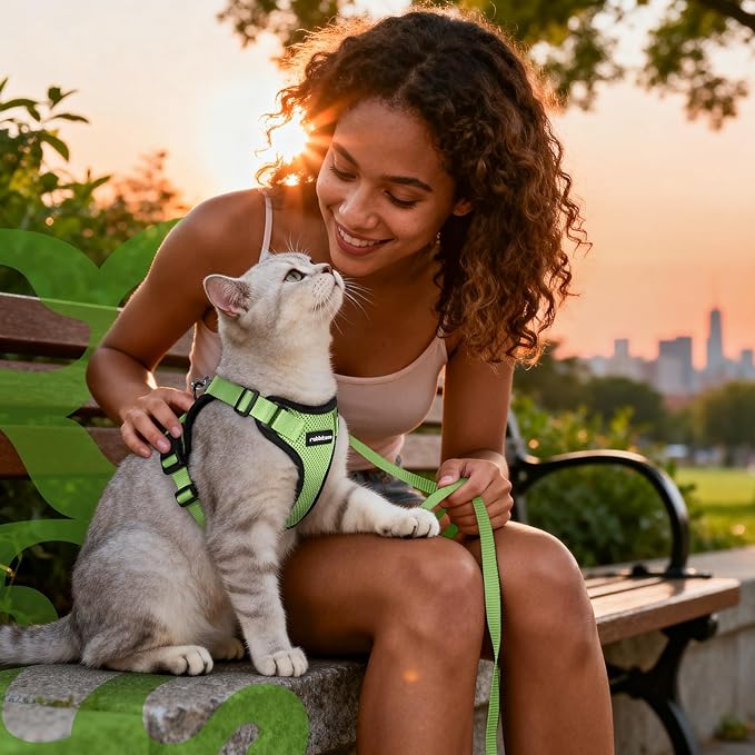 rabbitgoo Cat Harness and Leash for Walking, Escape Proof Soft Adjustable Vest Harnesses for Cats, Easy Control Breathable Reflective Strips Jacket, Light Green, S