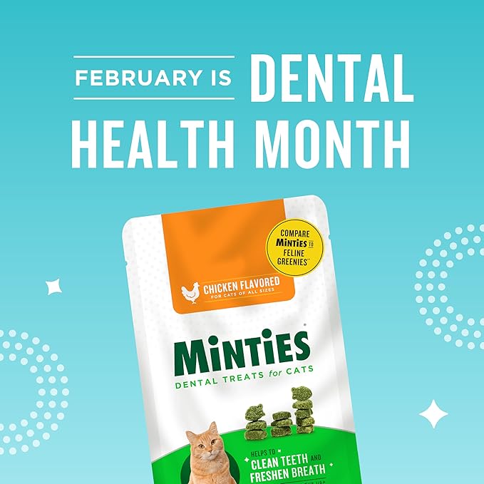 Minties Dental Treats for Cats, Chicken Flavored Cat Dental Treats, Freshens Breath and Controls Tartar, 10oz