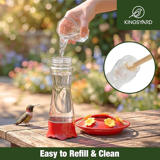 Kingsyard 2-Pack Glass Hummingbird Feeder for Outdoors Hanging, 10 oz Leak-Proof Humming Bird Feeders with Ant Moat & Bee Proof Feeding Ports, Hummingbird Gift for Bird Lovers (Clear)