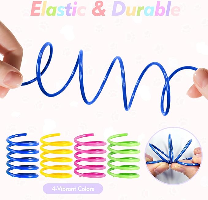 WRW 40 Pack Cat Springs Toy, Plastic Coil Spiral Springs for Indoor Cats, Interactive Cat Spring for Kittens Swatting, Biting, Hunting Kitten Toys（4 Colors）