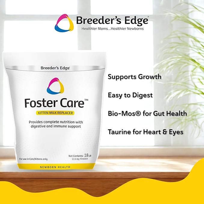 Breeder’s Edge Foster Care Feline Powdered Kitten Milk Replacer, Formula for Newborns and Adult Cats, Complete & Balanced Nutrition with Bio-Mos for Gut Health & Taurine for Heart Support, 18lb