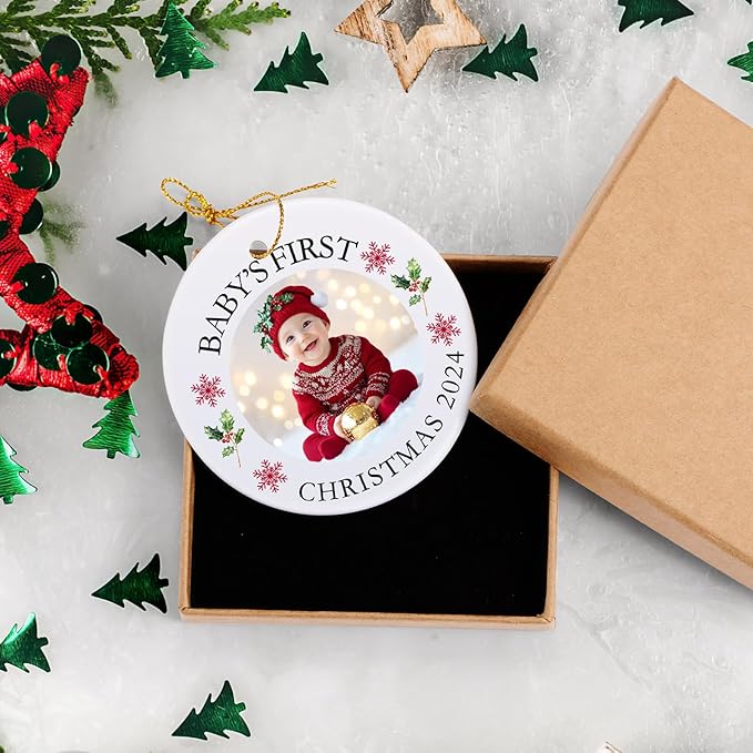 Baby's First Christmas Ornament 2026, Personalized Photo Ornaments for Christmas Tree, Custom Name Keepsake Ornament for Newborn, New Baby Gift, Xmas Tree Decoration