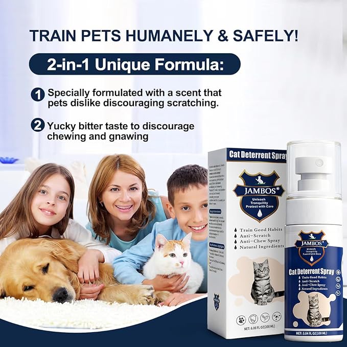 2 Bottles Cat Deterrent Spray – Natural, Non-Toxic Anti-Scratch Spray for Cats & Kittens – Indoor & Outdoor Pet Training Aid – Furniture & Carpet Protector (Blue, M)