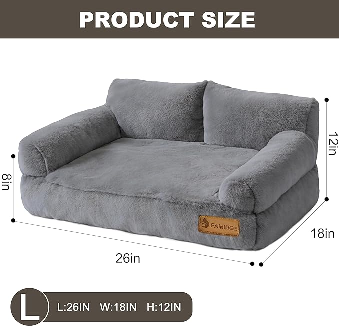 Cat Couch Bed - Cat Bed for Indoor Cats, Calming Pet Sofa Puppy Sleeping Bed with Removable Washable Cover, Cute Dog Couch and Kitty Lounge Chair for 20lbs Cats & Small Dogs(Light Grey)