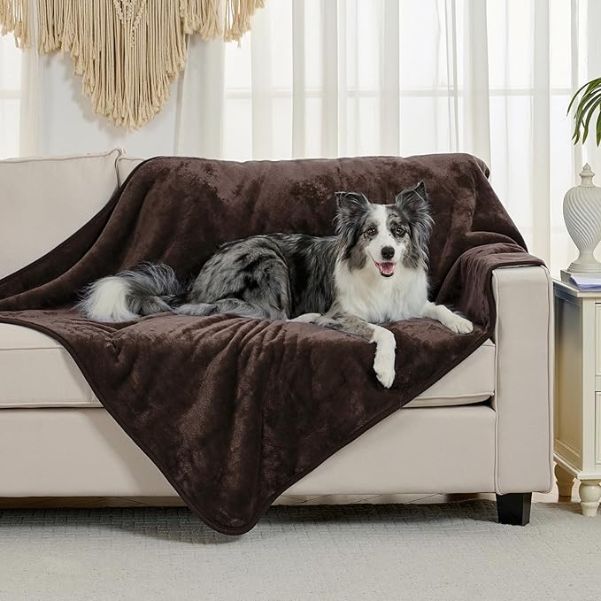 Waterproof Blanket for Bed Couch Sofa, Soft Liquid Pee Proof Pet Blanket for Dog Puppy Cat, Reversible Sherpa Fleece Furniture Protector (Brown, 60x80 inches)