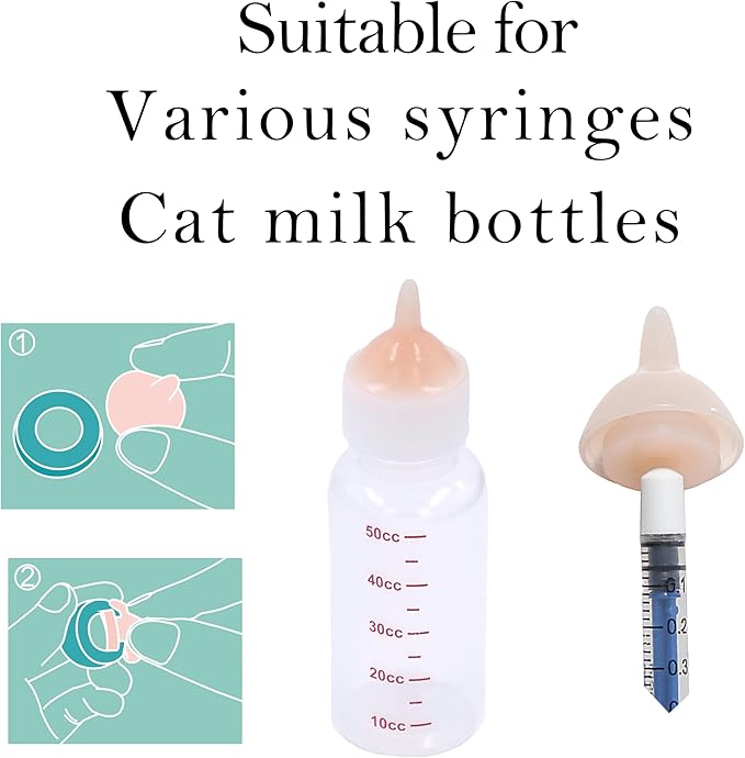 Doggiema Feeding Nipple and Syringes,Puppy Kitten Nipple for Nursing, Newborn Baby Dog Cat Rabbit Feeding Nipple with Nipples Feeder Kit (2)