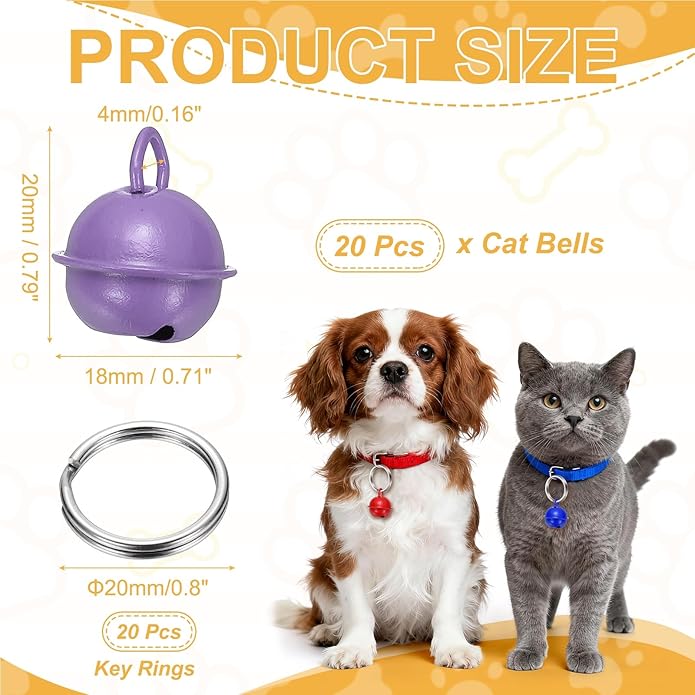 Cat Bells, Small Pet Copper Bells Collars Charm with Key Rings Loud Crisp Sound Anti-Lost Pendant Accessories