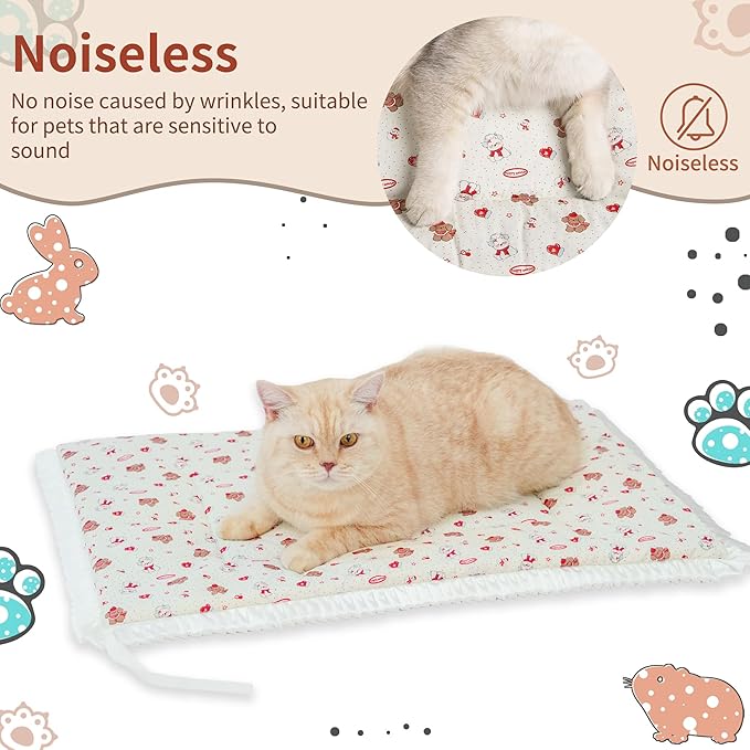 Reversible Silent Cat Bed Self Warming Pet Pad Thin Style Mat Washable Cushion Pad, Pad for Window Perch Outdoor Cat Houses, for Cats, Small Dogs, Rabbits, Non Electric.(Red Puppy,M)