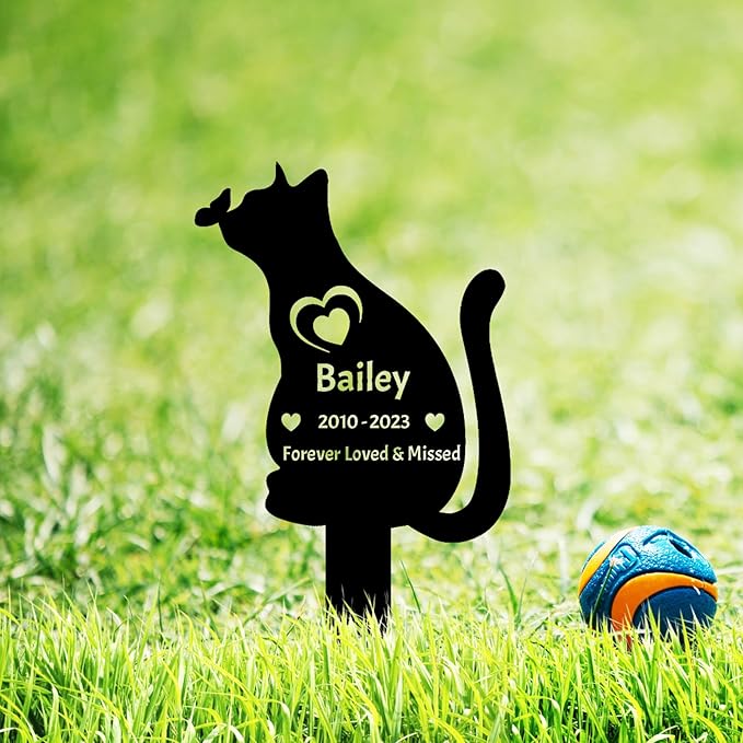 Personalized Butterfly Cat Memorial Grave Marker, Custom Memorial Cat Garden Stake Metal Pet Grave Marker, Customized Cat Grave Marker Memorial Plaque Garden Cemetery Decoration