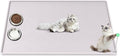 Cat Food Mat with Toy Ball, 38'' x 25'' Extra Large Silicone Pet Feeding Mat with Raised Edge Pet Placemat for Food and Water Bowl Non-Slip, Easy to Clean, Floor Protection (White)