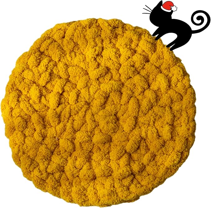 Cat Self-Warming Knitted Bed Mat, Extra-Soft Warm Round Washable Pads Cushions for Indoor Kittens & Kitty Small Pets Cat Trees (Yellow,Small)