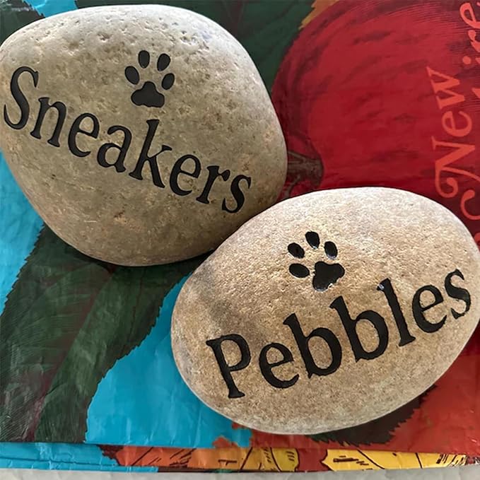 Personalized Pet Memorial Stone - Custom Engraved Natural River Rock with Name & Icon, Handcrafted Pet Loss Gift, Garden or Indoor Angel Pet Remembrance Stone (Style 1)
