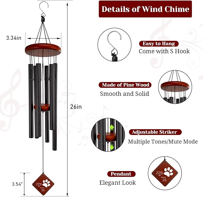 Pet Memorial Gifts for Loss of Dog, 26" Dogs Memorial Wind Chimes for Outside,Pets Sympathy Gift, Remembrance Gift in Memory of Dog Cat for Outside Garden, Patio and Home