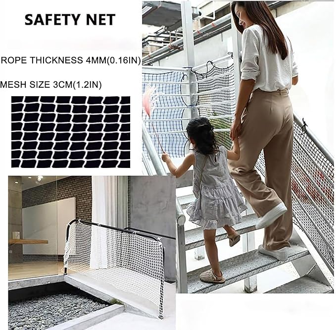 White Safety Net Stair Anti-Fall Knotless Fence Protective Netting for Kids, Nylon Stairway Balcony Railing Protection Net for Children Pets Banister Playground 1x1M(3x3FT)