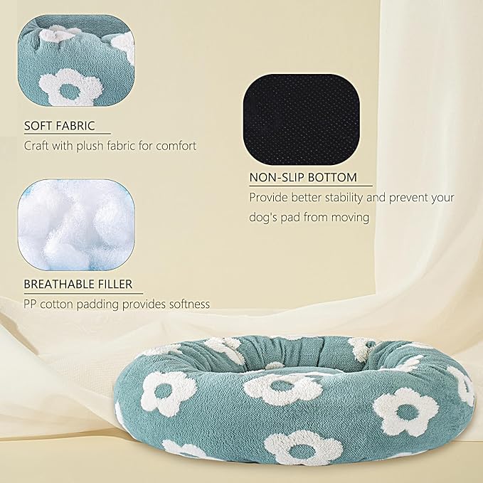 39 Inch Calming Dog Bed for Large Dogs, Round Anti-Anxiety Warm Bed, Soft Cozy Anti-Slip Donut Washable Pet Bed, Fits up to 100 lbs Pets