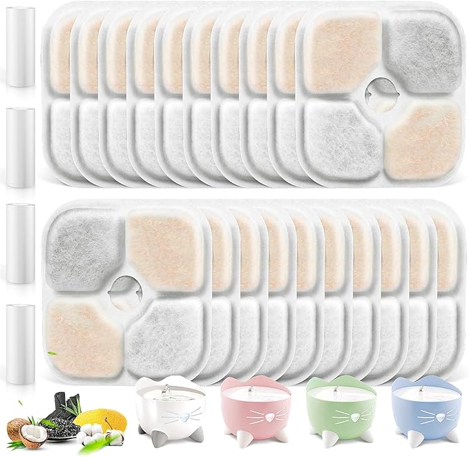 20 Pack Pet Fountain Filters for Catit PIXI Cat Drinking Fountain, Replacement Triple Action Water Filter with Ion-Exchange Resin & Activated Carbon
