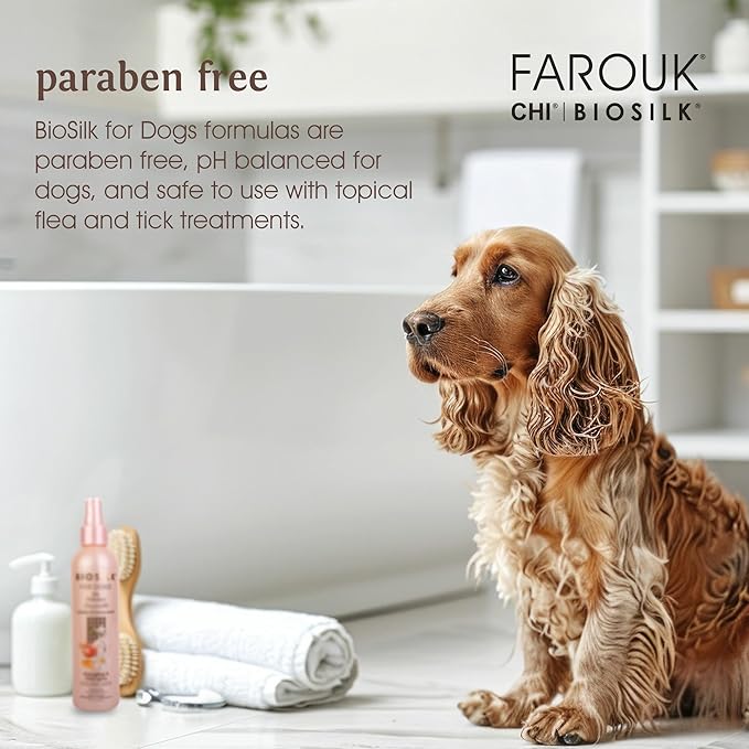 BioSilk for Dogs Silk Therapy Irresistible Detangling and Shine Spray, Jasmine and Honey Scent, Hydrolyzed Silk Proteins, Paraben Free, pH Balanced for Dogs, Safe for Dogs 8 Weeks+, 8 fl oz