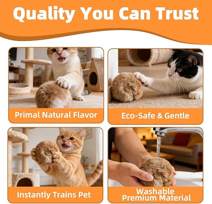 Rabbit Fur Pom Pom Ball,Real Rabbit Fur Catnip Toy - Interactive Fluffy Rolling Ball for Indoor Cats, Multi-Cat Homes & Pursuit Games, Soft Cute & Durable Play Essential for Kittens to Adults