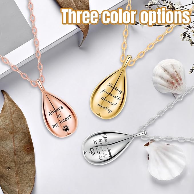 HJX Personalized Cremation Jewelry Memorial Necklace for Ashes-Custom Urn Necklaces for Ashes with Text,Gift for Women Men Loved Ones(Teardrop)