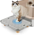 Litter Box Step, Cat Ramp/Step/Catcher with Wooden Base, Filter Function, Easy to Clean, Filter Pedal Ideal for Kitten & Elderly Cats (Light Grey)