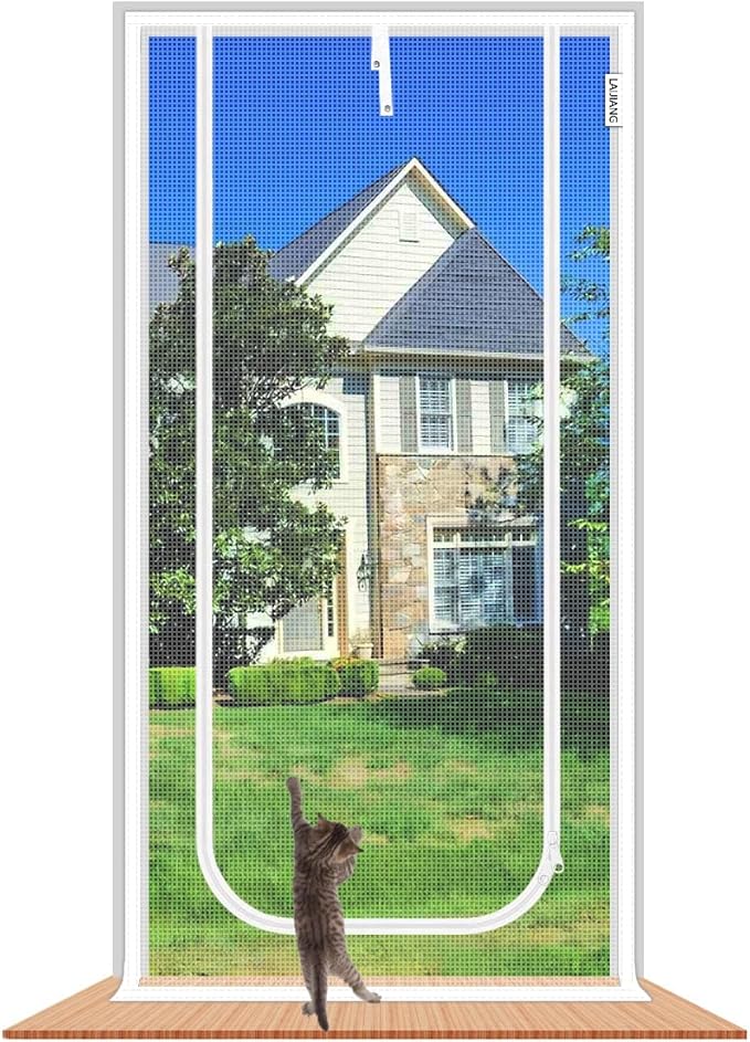 Cat Screen Door 51x87'' Reinforced Cats Resistant Mesh Screen Door with Zipper Closure, Pets Scratch Proof Screen for Living Room, Bedroom, Patio, Fits Openings 49x85''