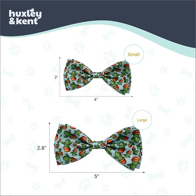 Huxley & Kent Pet Bow Tie for Dogs & Cats - Adjustable Hook & Loop Collar Accessory - Cute & Comfortable for Holidays & Celebrations - I'm Prickly Cactus, Large
