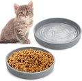 Silicone Cat Food Bowls Shallow Cat Dishes 5.9in Wide Pet Plates Set of 2 Small Flat Dog Saucer Bowl Cute Whisker Fatigue Kitten Feeding Dish for Dry & Wet Food (Round Grey)