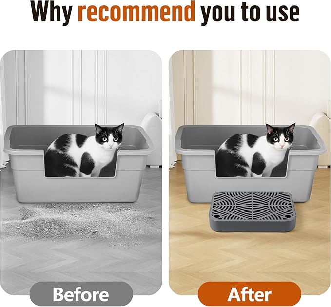 Cat Litter Box Ramp, Litter Box Step Mat with Filter Function for Self-Cleaning Cat Litter Box, Easy to Clean, Cats Pedal Step Stool Ideal for Kitten & Elderly Cats (Dark Grey)
