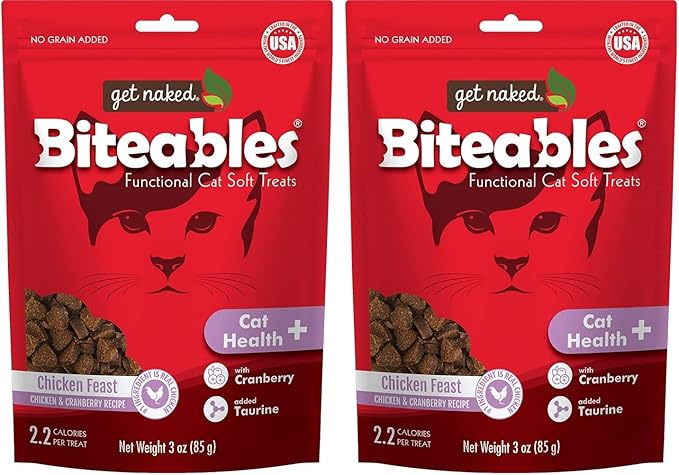 Get Naked Biteables Natural Soft Treats for Cats, Cat Health Plus, Chicken Feast Recipe, 3 oz, 1 Pouch (Pack of 2)