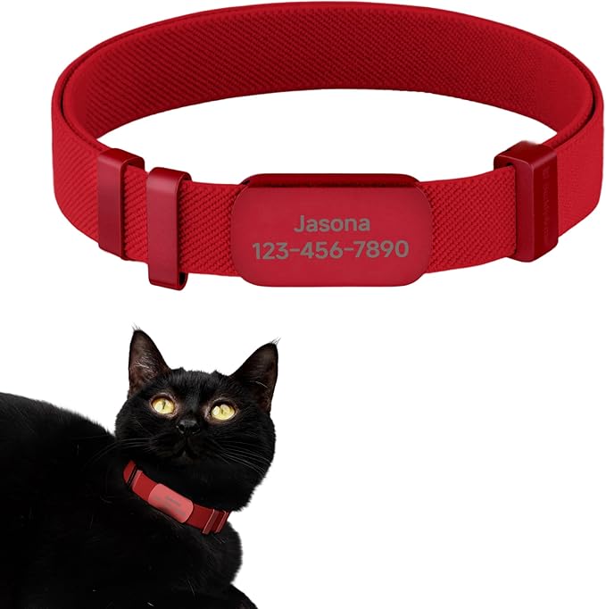 Engraved Pet ID Tag - Personalized Name Tag Engraved Cat Collar Charms, Aluminum Alloy Customized Cat Name Tag for Kitten Small Large Cats (Horizon-Red M)
