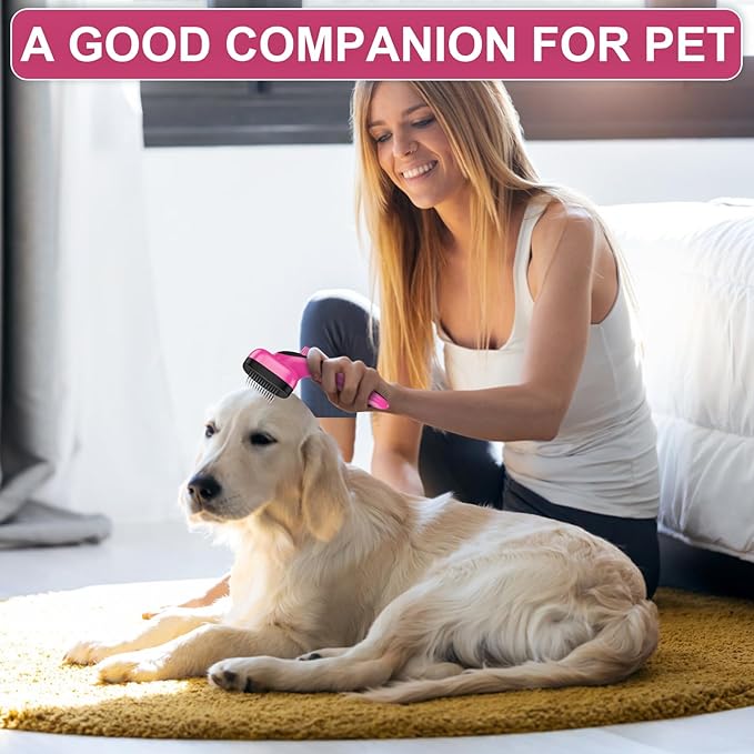 Self Cleaning Slicker Brush for Dog, Cat, Skin Friendly Shedding & Grooming Tool for Long and Short Haired Pets, Easy Clean Retractable Bristles, Pink