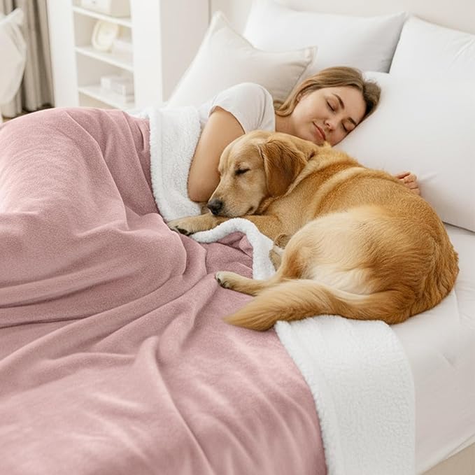 Smiry Waterproof Blanket Throw for Large Dogs Cats, Soft Reversible Dog Blanket for Sofa Couch Bed, Washable Leakproof Sherpa Fleece Furniture Couch Protector(30"x40", Pink/White)