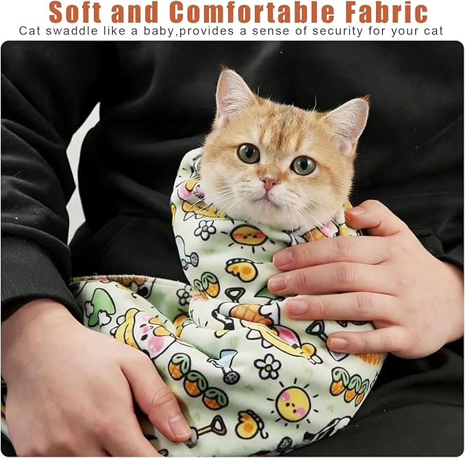 Cat Wrap for Cutting Nails, Self-Adhesive Cat Grooming Wrap Anti-Escape Anti-Scratch Calming Cat Swaddle Wrap for Nail Clipping, Medicine, Ear Cleaning, Multifuctional Pet Tool for Cat-Owner, Vet