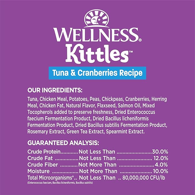 Wellness Kittles Crunchy Natural Grain Free Cat Treats, Tuna & Cranberry, 2-Ounce Bag (Pack of 2)