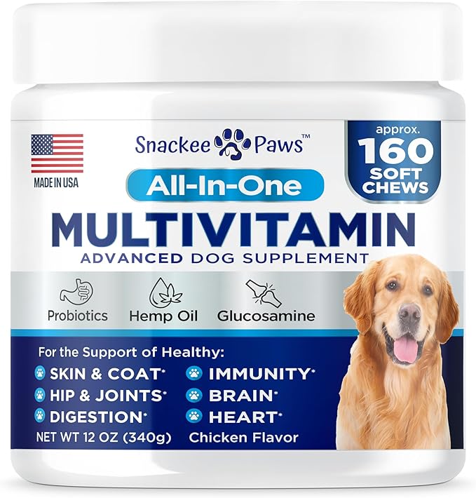 Dog Multivitamin Chewable with Glucosamine - Dog Vitamins and Supplements - 160 Treats - Multivitamin for Dogs - Hip & Joint Support - Immune Health, Skin, Heart, Digestion, Probiotics