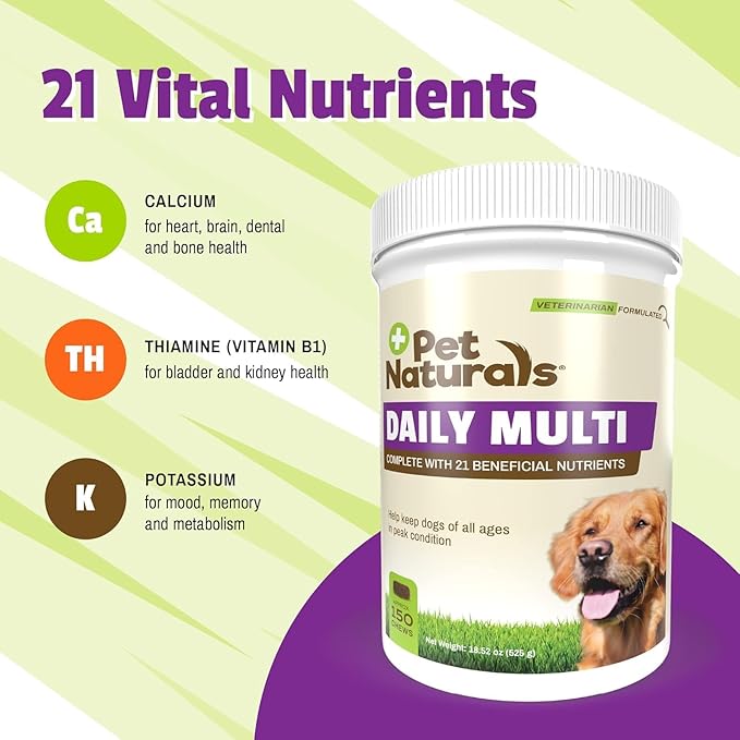 Pet Naturals Daily Multivitamin for Dogs – 21 Essential Nutrients, Fatty Acids & Antioxidants for Complete Health, Supports Energy, Digestion, Skin & Coat | Veggie Flavor Soft Chews, 150 Count