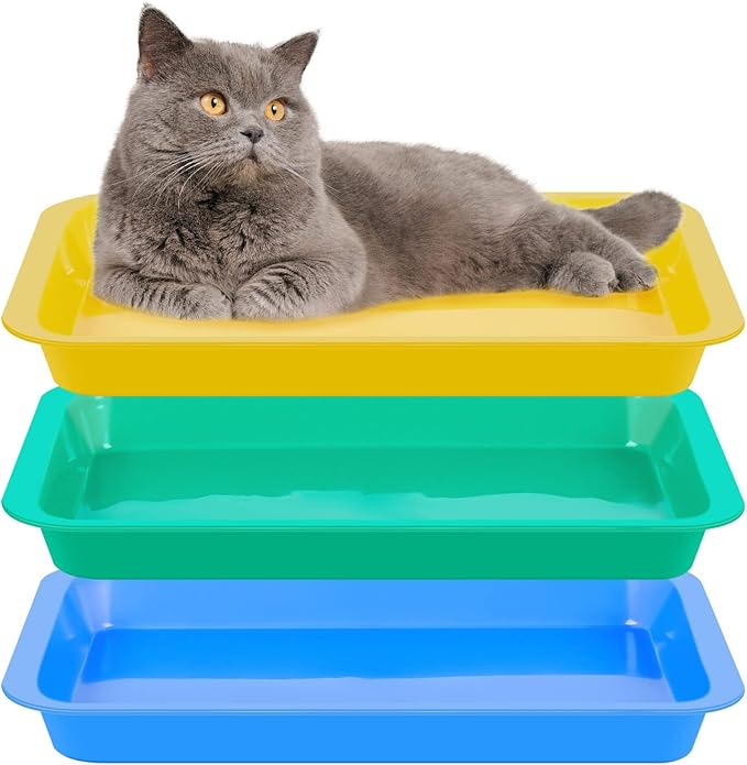 Tessco for you 3 Pcs Kitten Litter Box Shallow Low Entry Open Cat Litter Box Waterproof Plastic Small Rabbit Pan Tray Travel Toilet for Senior Cat Kitten Training(Classic Color,15.1 x 12 x 1.4 Inch)